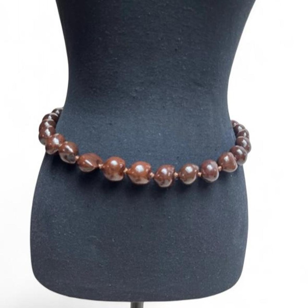 Vintage Genuine Brown Kukui Nut Belt Lei Necklace Polished Candlenut Hawaiian
